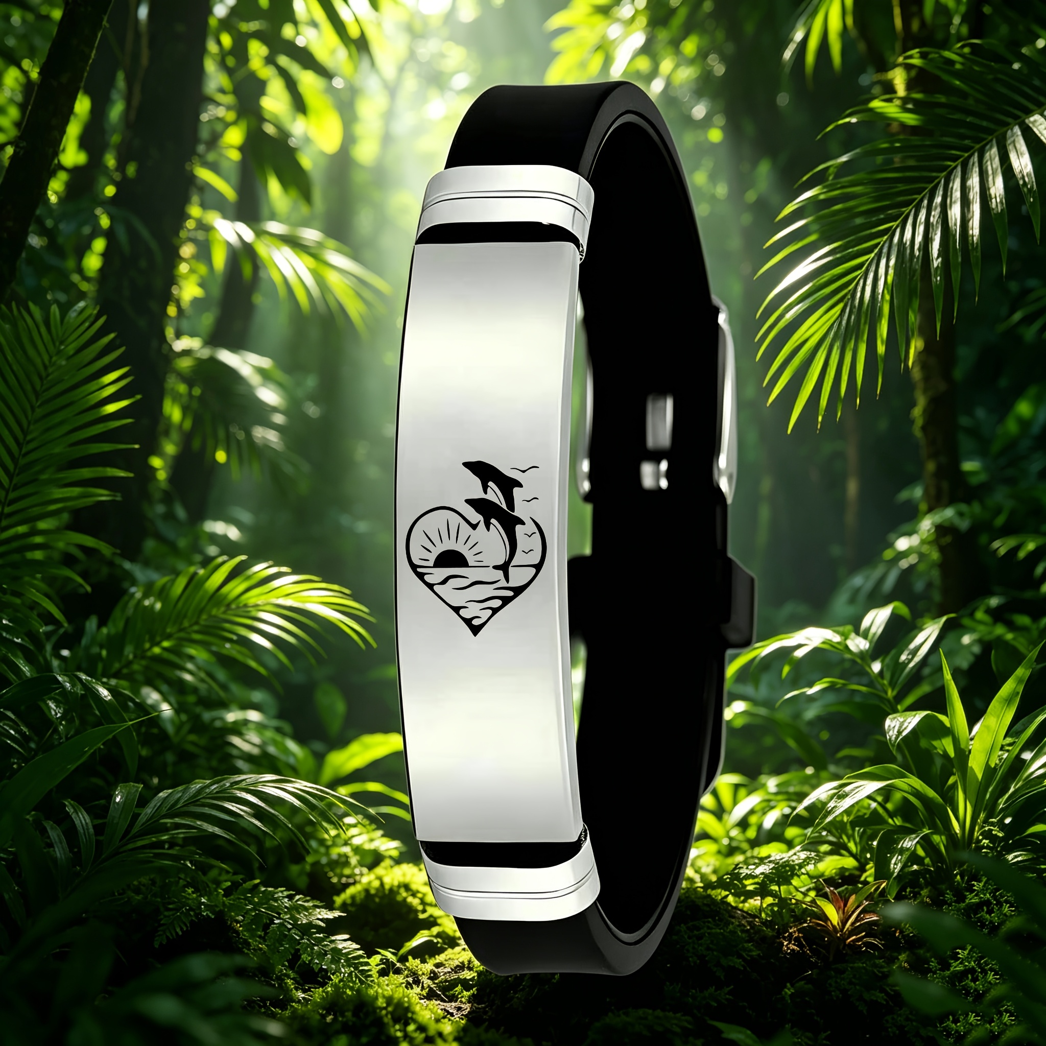 Heart-Shaped Dolphin Sunset Stainless Steel Bracelet